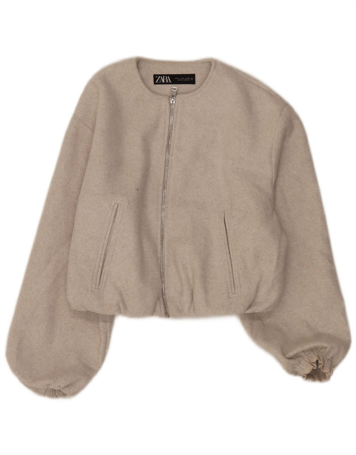 Giubbotto bomber oversize corto da donna Zara UK 10 piccolo poliestere beige