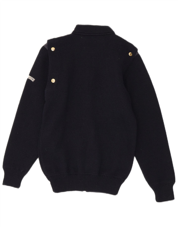 Maglione cardigan da donna vintage UK 12 lana vergine blu navy medio