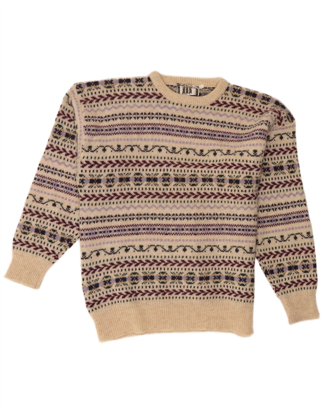 Maglione maglione girocollo da uomo Cubus grande lana Fair Isle beige
