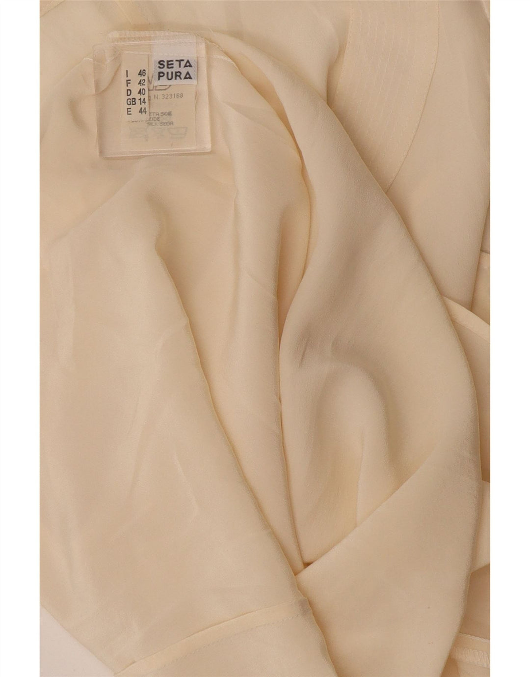 Camicetta senza maniche corta da donna vintage UK 14 grande seta bianco sporco