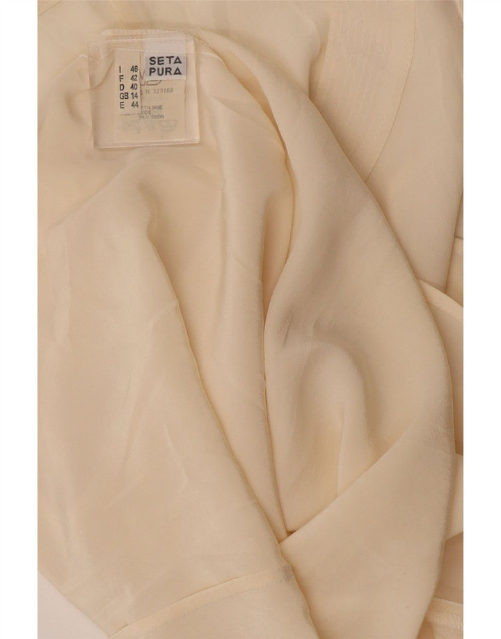 Camicetta senza maniche corta da donna vintage UK 14 grande seta bianco sporco