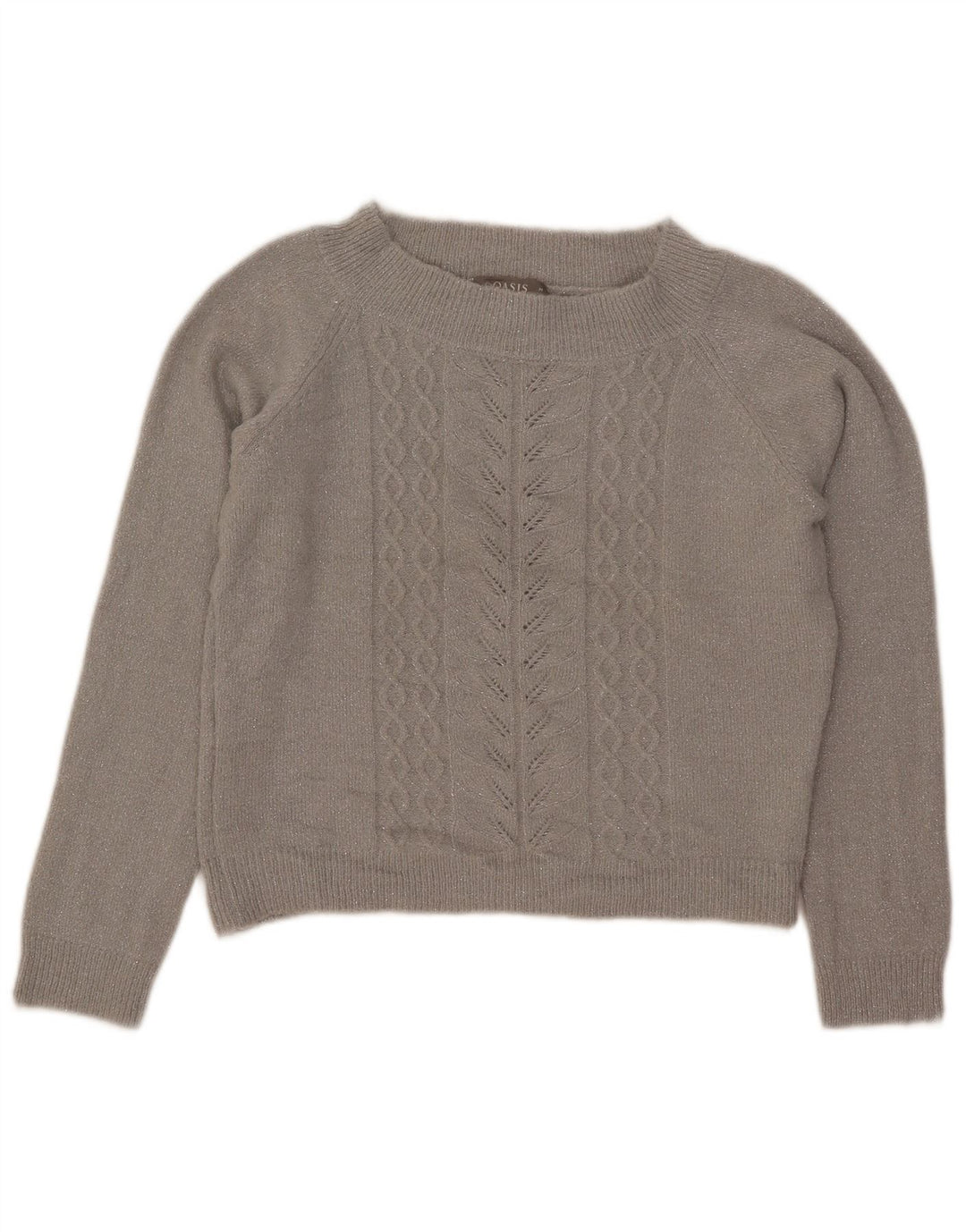 Oasis Maglione corto con scollo a barca da donna UK 14 Acrilico grigio medio