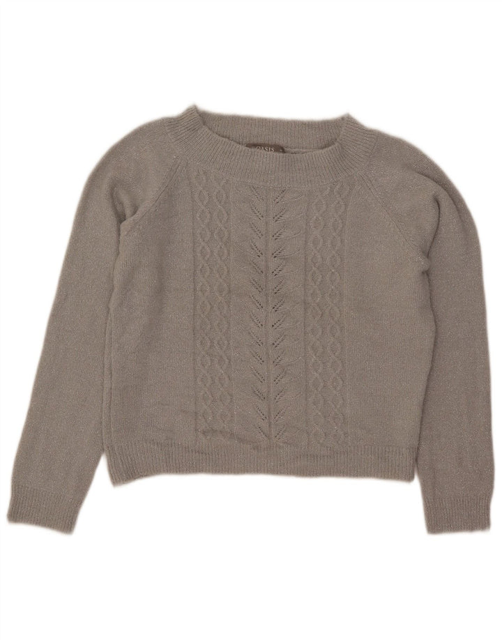 Oasis Maglione corto con scollo a barca da donna UK 14 Acrilico grigio medio