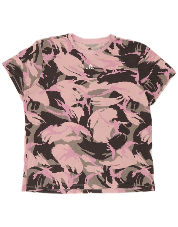 T-shirt grafica da donna Adidas Top UK 16/18Large in cotone mimetico rosa