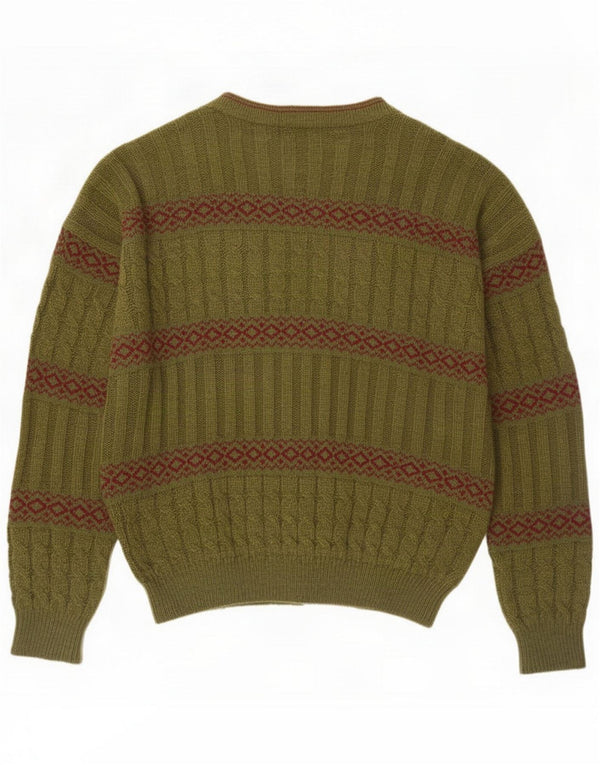 Maglione cardigan da uomo vintage grande lana Fair Isle color kaki
