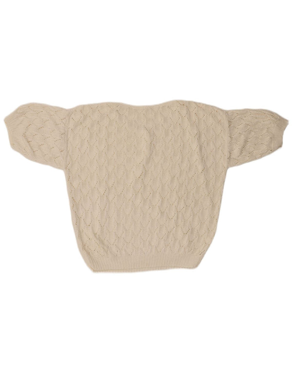 Maglione maglione girocollo oversize da donna VINTAGE UK 18 XL Bianco