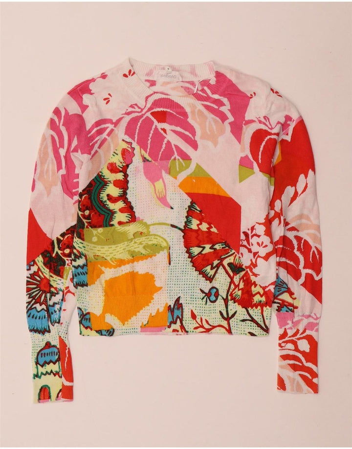 Desigual Donna Maglione Girocollo Maglione UK 10 Piccolo Floreale Multicolore