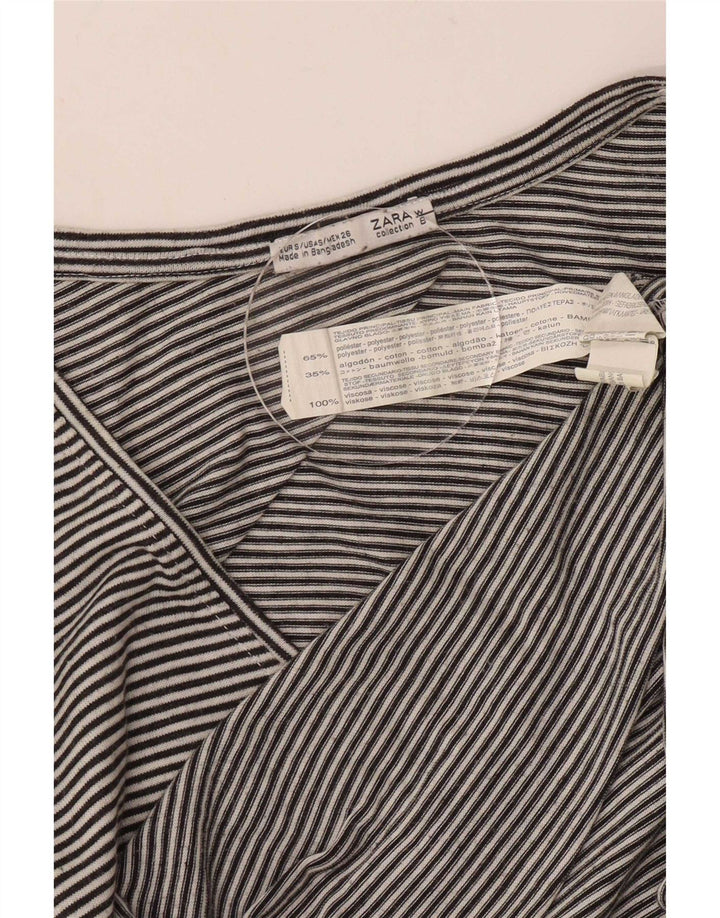 Top Zara da donna manica 3/4 UK 10 piccolo poliestere gessato nero