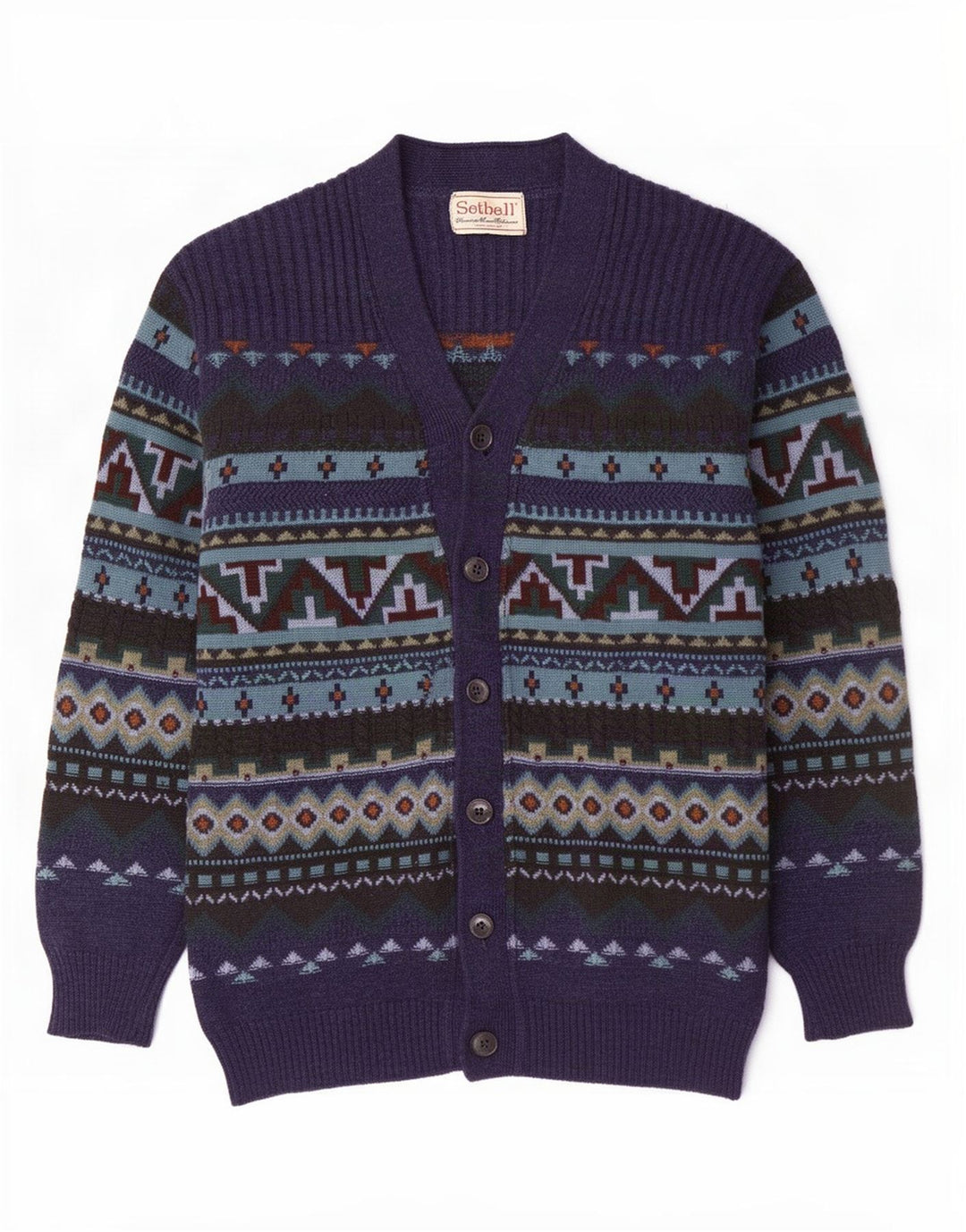 Maglione cardigan da uomo Setball medio blu navy geometrico