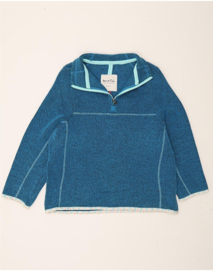 Felpa da donna con collo con zip Weird Fish, maglione, UK 14, grande cotone blu