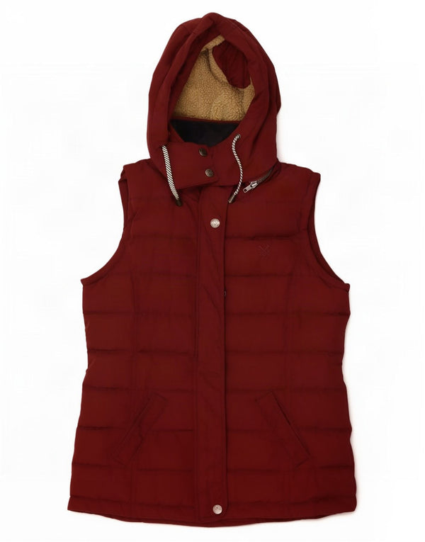 Crew Clothing Gilet imbottito con cappuccio da donna UK 10 piccolo poliestere bordeaux
