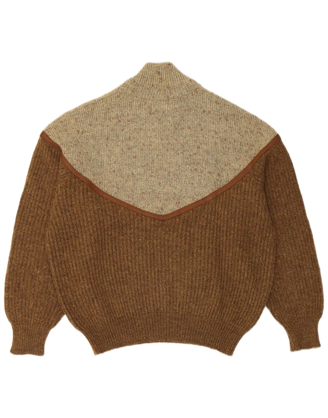 Maglione vintage da uomo con collo alto e color block marrone grande
