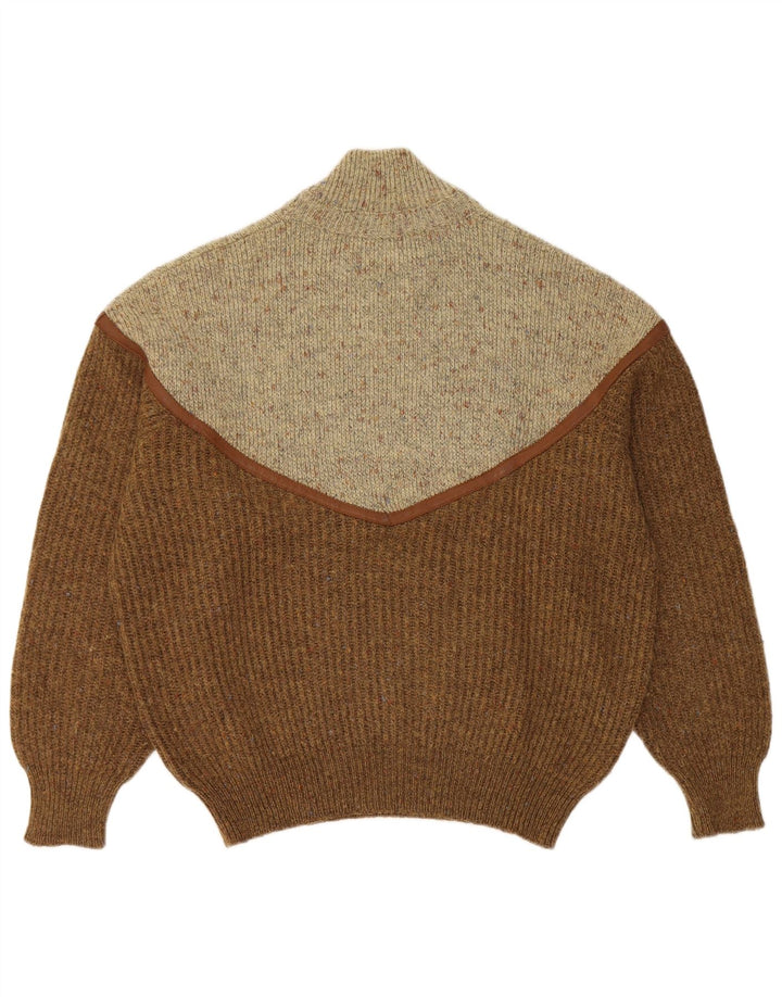 Maglione vintage da uomo con collo alto e color block marrone grande
