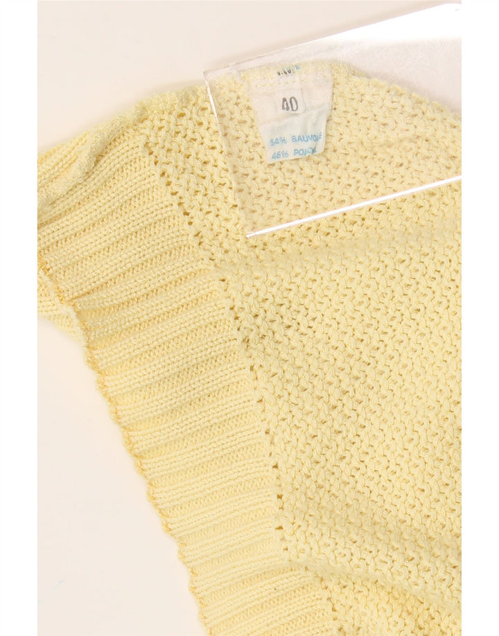 Maglione oversize da donna VINTAGE con scollo a V IT 40 piccolo in cotone giallo