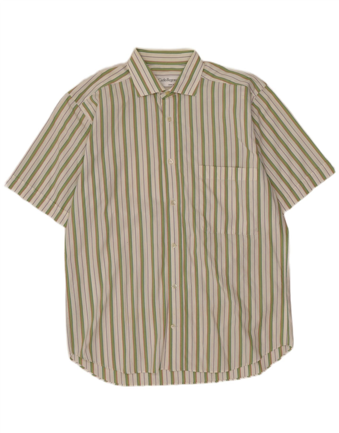 Camicia da uomo a maniche corte Carlo Regona taglia 40 15 1/2 verde medio a righe