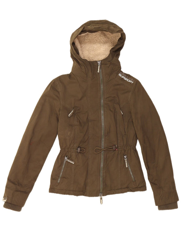 Giacca Parka Sherpa da donna con cappuccio Superdry UK 6 XS Poliestere kaki