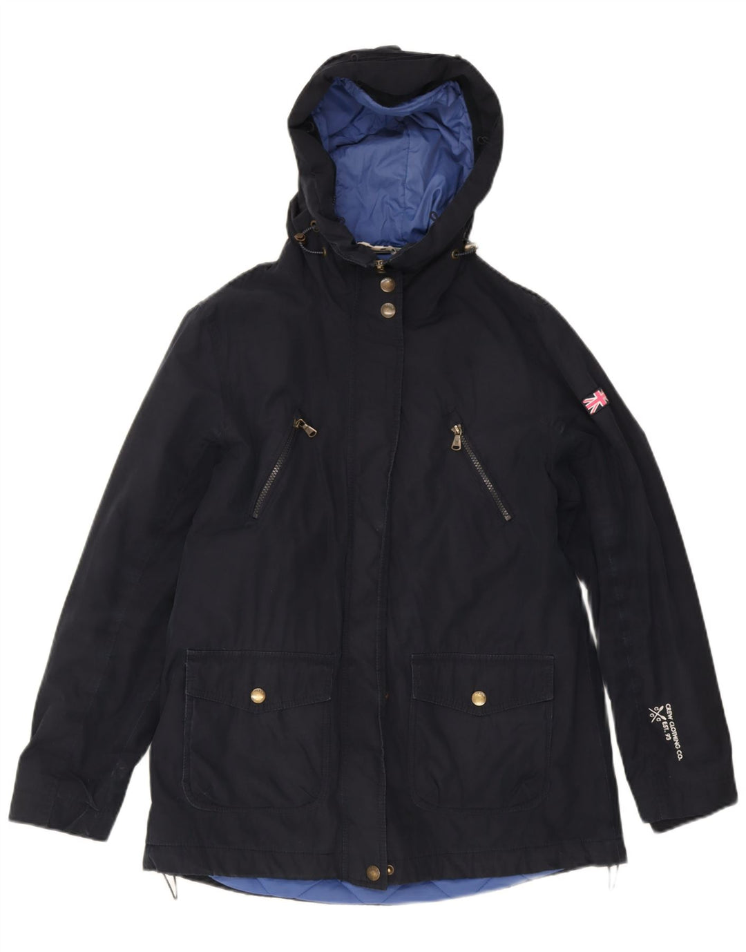 Crew Clothing Giacca a vento con cappuccio da donna UK 14 Large Blu Navy