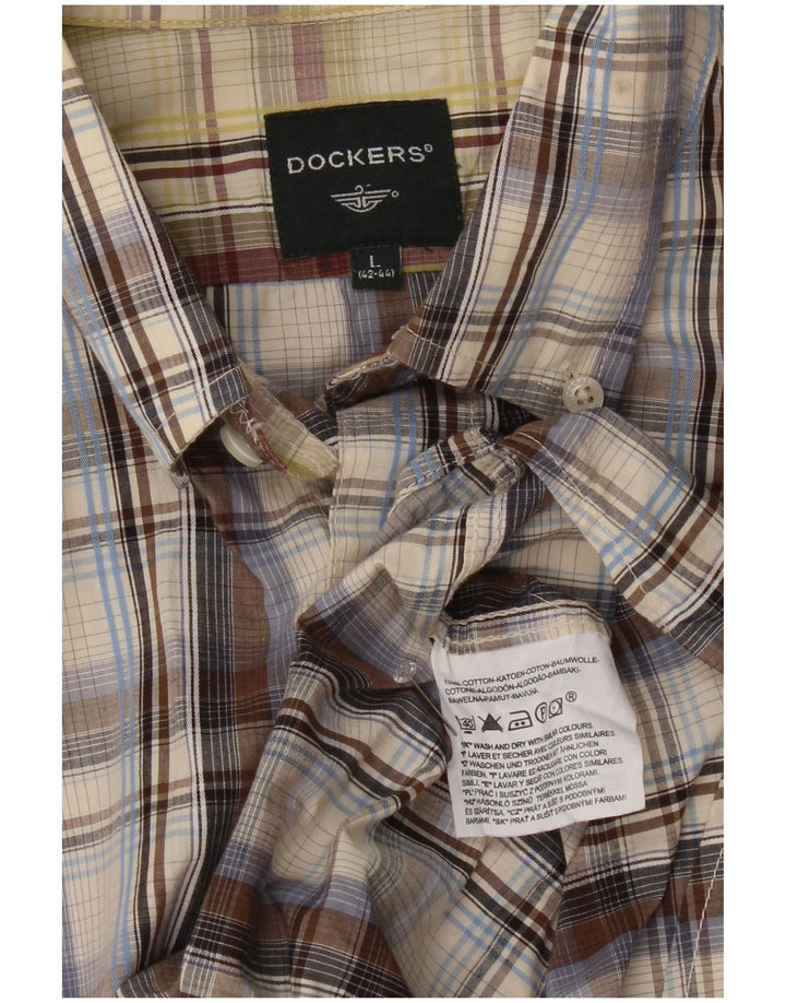 Camicia da uomo Dockers taglia 42/44 in cotone a quadri marroni grandi