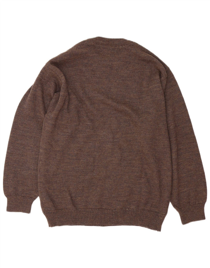 Maglione maglione girocollo da uomo vintage grande marrone a rombi/diamante