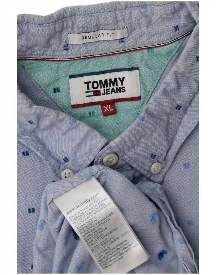 TOMMY HILFIGER Camicia da uomo a maniche corte vestibilità regolare XL cotone maculato blu