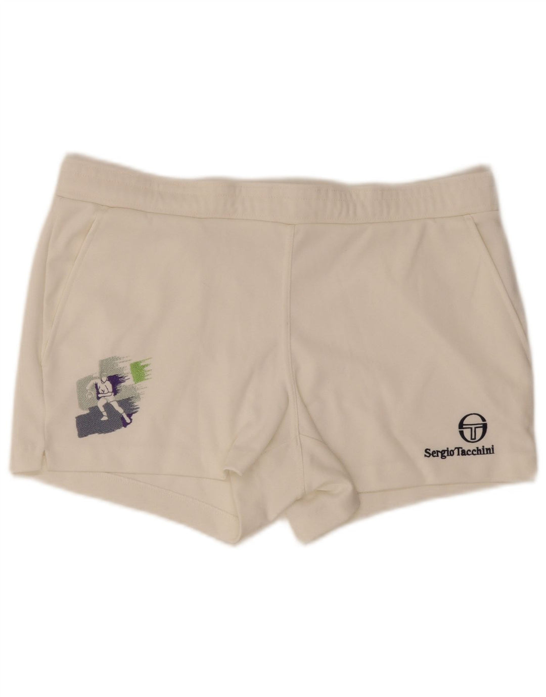 Pantaloncini sportivi grafici da uomo Sergio Tacchini EU 48 Poliestere bianco medio