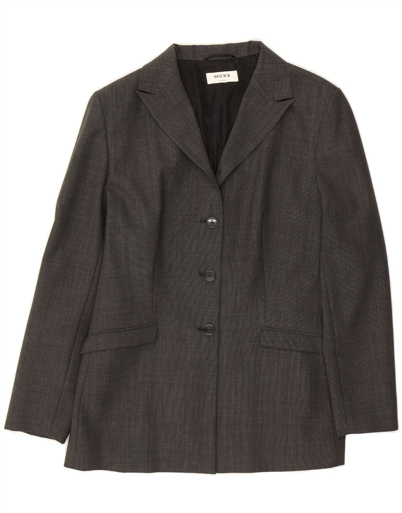 MEXX Womens Longline 3 Button Blazer Jacket UK 14 Medium Grey Polyester Vintage Mexx and Second-Hand Mexx from Messina Hembry 