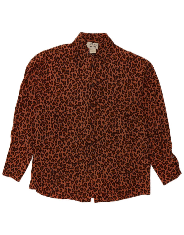 Camicetta camicia da donna VINTAGE UK 20 2XL Seta marrone con stampa animalier