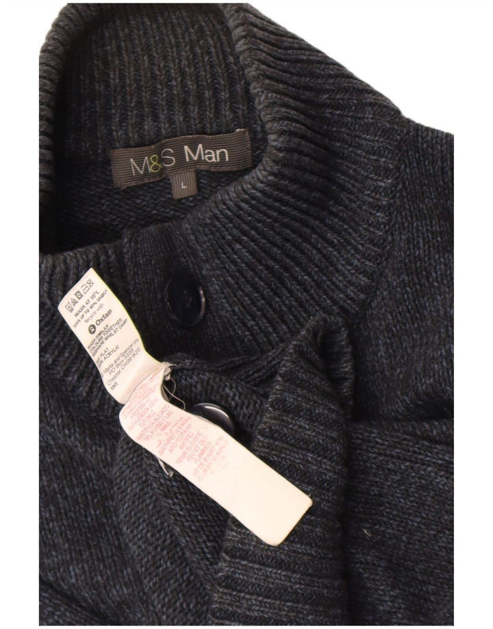 Maglione da uomo Marks & Spencer con bottoni e collo grande blu navy screziato