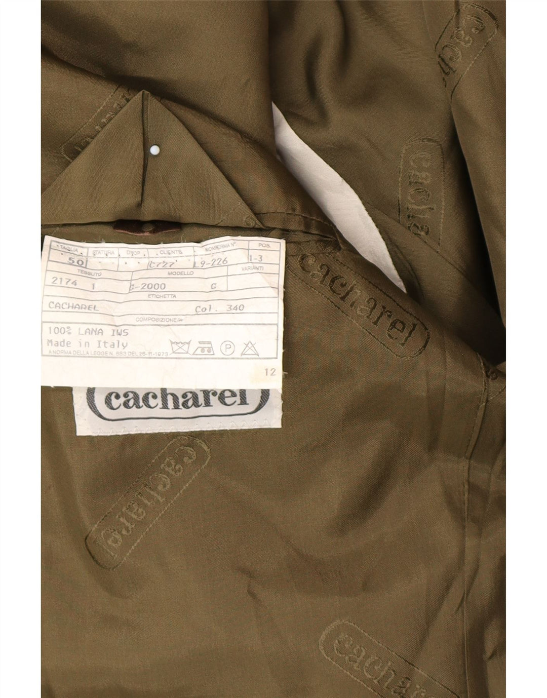 Giacca blazer da uomo a 2 bottoni Cacharel IT 50 grande lana kaki