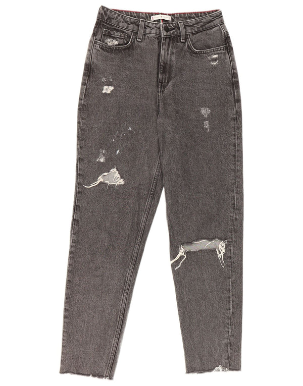Tommy Hilfiger Donna Gramercy Distressed Tapered Jeans W26 L27 Cotone Grigio