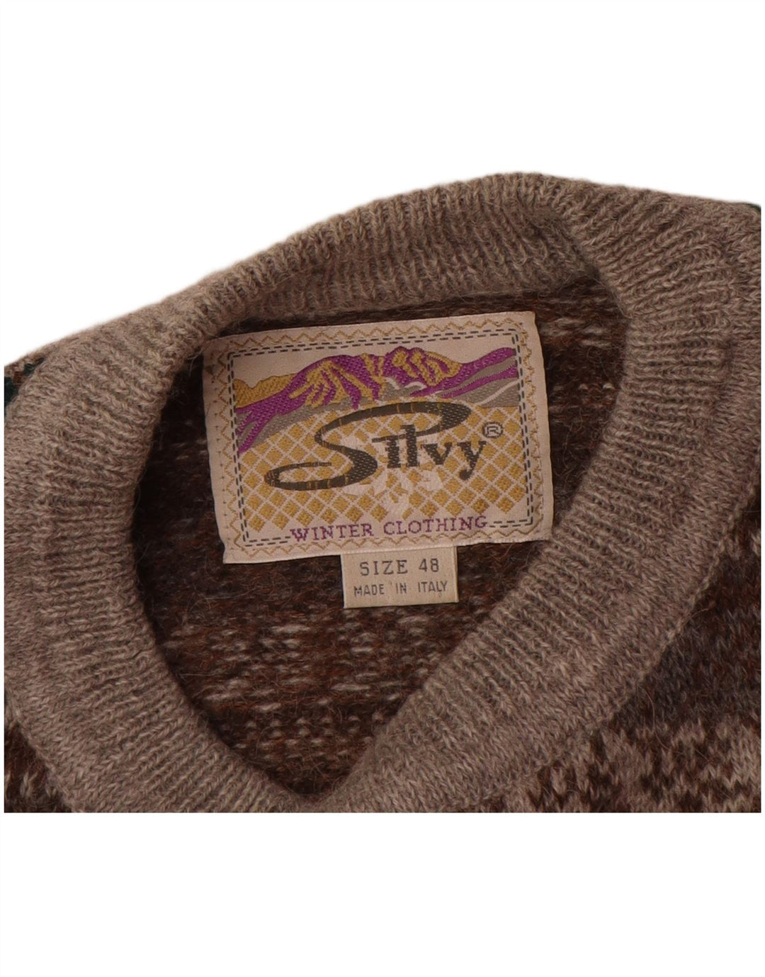 Maglione maglione girocollo da uomo Silvy IT 48 Lana di alpaca Fair Isle grigio medio