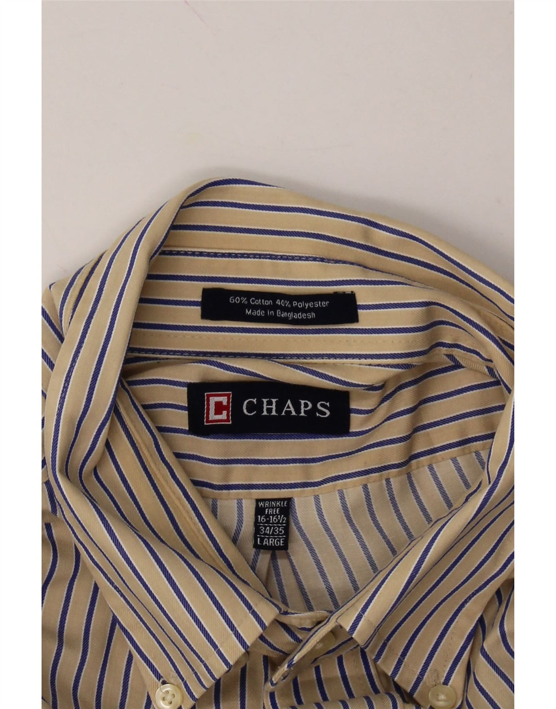 CHAPS Mens Shirt Size 16 1/2 Large Beige Striped Cotton Vintage Chaps and Second-Hand Chaps from Messina Hembry 