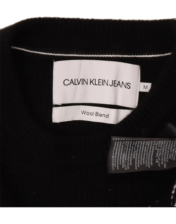 CALVIN KLEIN Mens Crew Neck Jumper Sweater Medium Black Striped Wool Vintage Calvin Klein and Second-Hand Calvin Klein from Messina Hembry 
