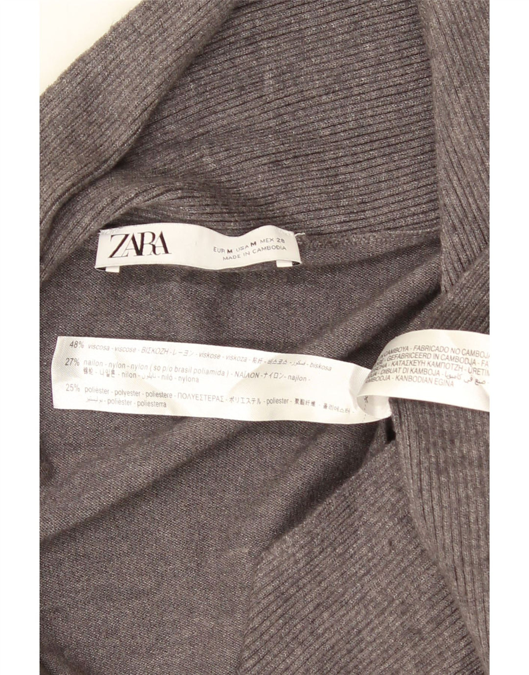 Maglione cardigan aperto asimmetrico da donna Zara UK 12 Viscosa grigio medio