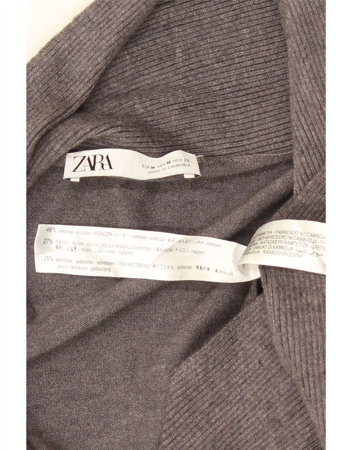 Maglione cardigan aperto asimmetrico da donna Zara UK 12 Viscosa grigio medio