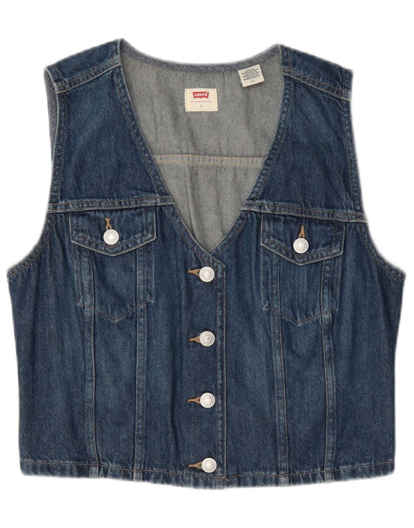 Levi's Gilet corto in denim da donna UK 14 Large Blu Cotone
