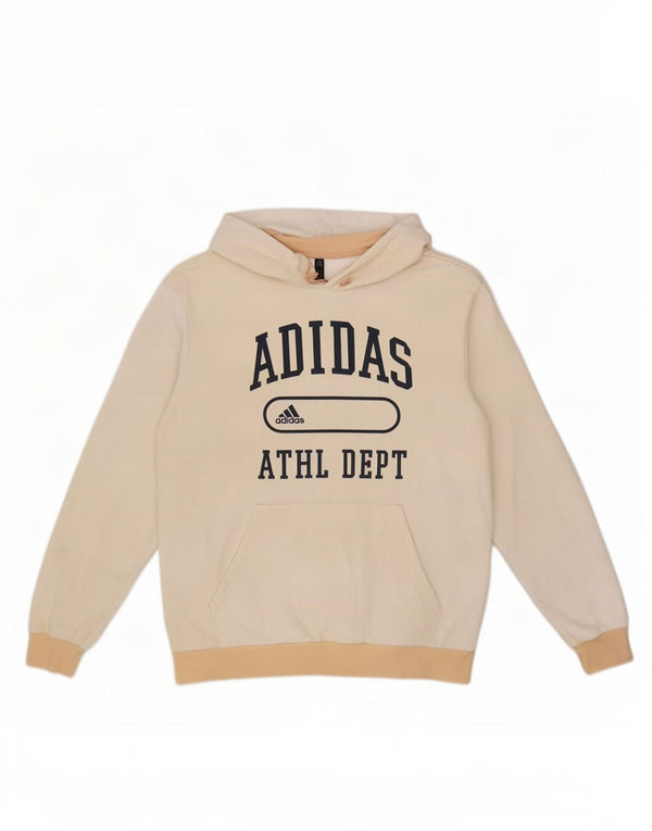 Felpa con cappuccio grafica da uomo Adidas, grande, in cotone color block bianco sporco
