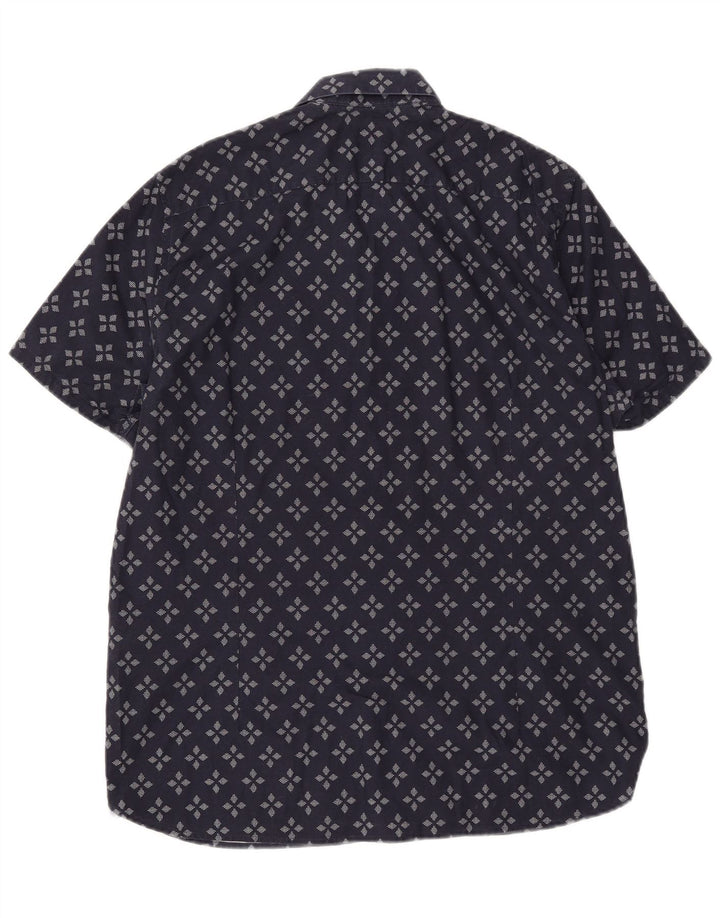Ted Baker Camicia a maniche corte da uomo Taglia 5 XL Cotone geometrico blu navy