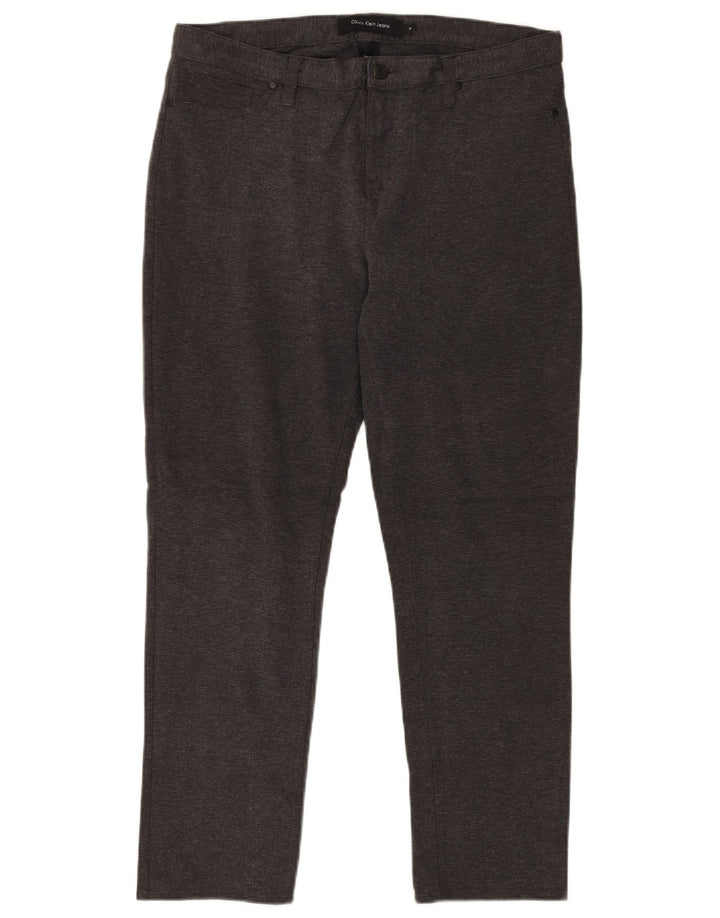 Pantaloni casual slim da donna Calvin Klein US 14 Large W32 L30 cotone grigio