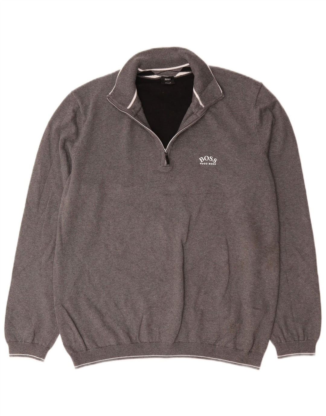 Felpa Hugo Boss da uomo con zip e collo, maglione XL, cotone grigio