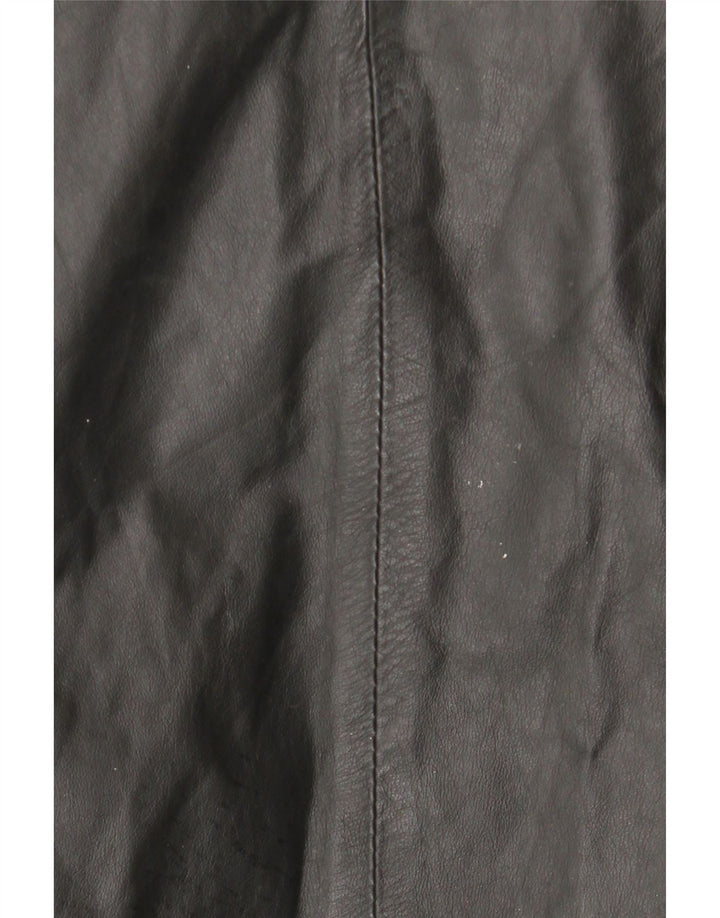 Cappotto in pelle con cappuccio da donna vintage IT 44 in pelle nera media