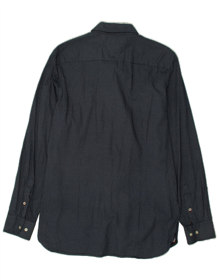 TOMMY HILFIGER Mens Slim Shirt Large Navy Blue Spotted Vintage Tommy Hilfiger and Second-Hand Tommy Hilfiger from Messina Hembry 
