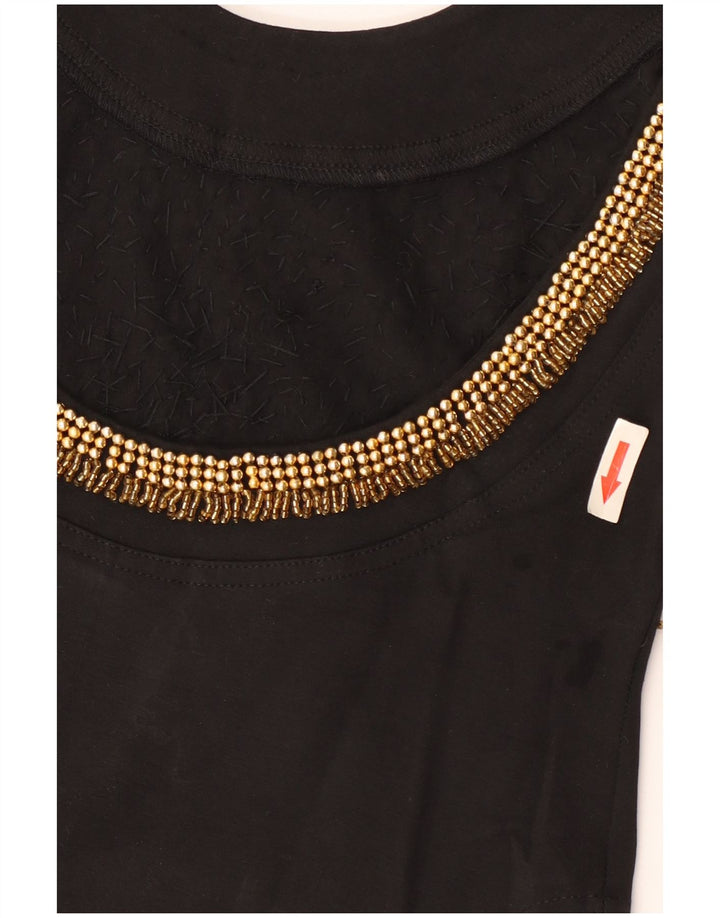 Body vintage da donna a maniche lunghe UK 12 cotone nero medio