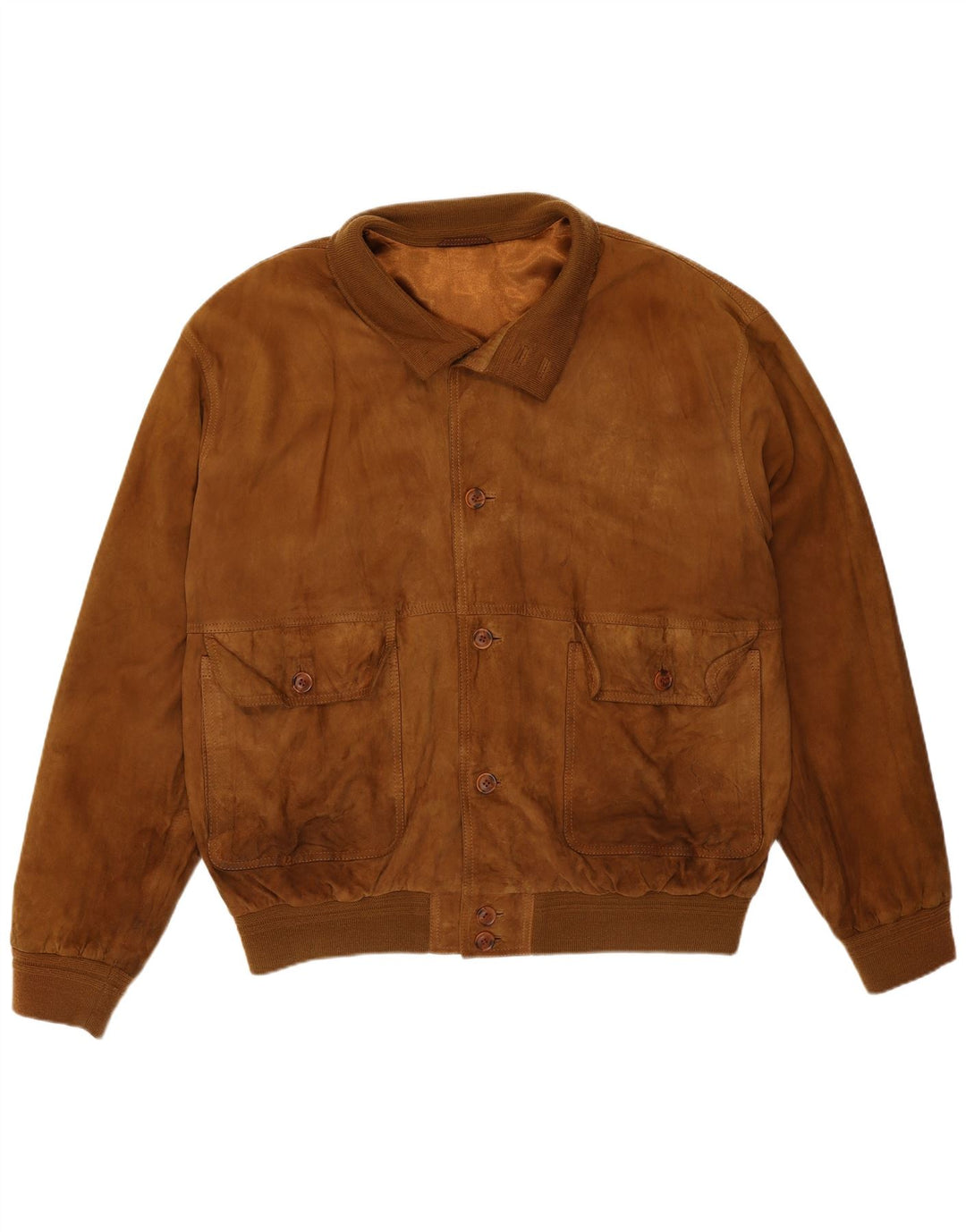 Giubbotto bomber in pelle scamosciata vintage da uomo UK 42 XL in pelle marrone