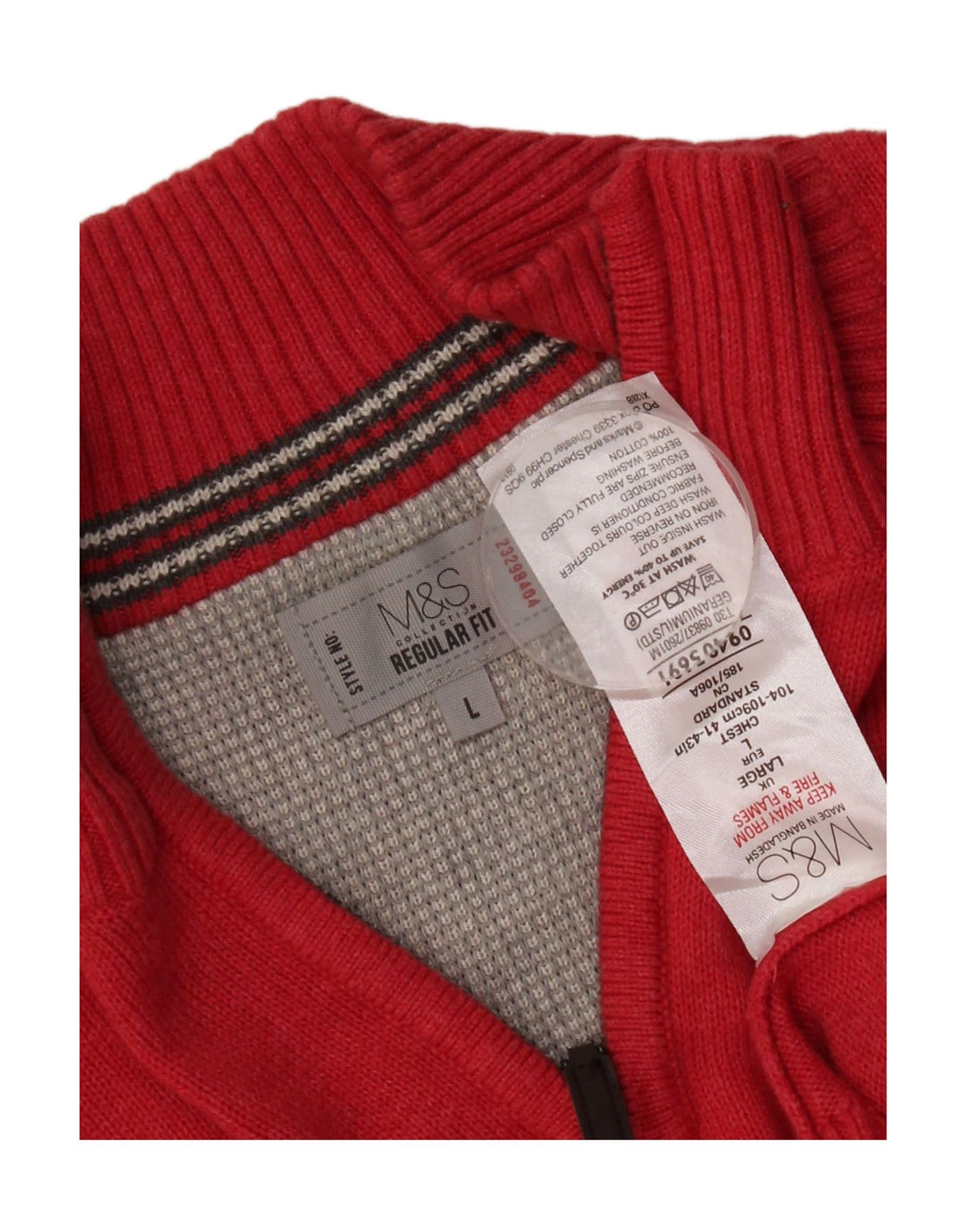 Maglione da uomo Marks & Spencer vestibilità regolare con zip e collo grande in cotone rosso
