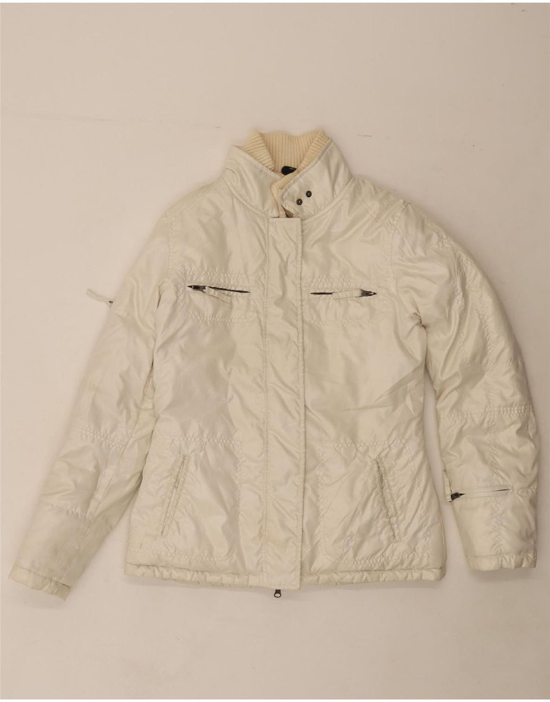 AUSTRALIAN L'ALPINA Womens Padded Jacket IT 44 Medium Off White Nylon Vintage AUSTRALIAN L'ALPINA and Second-Hand AUSTRALIAN L'ALPINA from Messina Hembry 