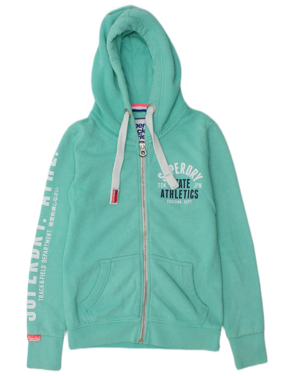 Felpa con cappuccio e zip grafica da donna Superdry UK 10 Small Turchese Cotone