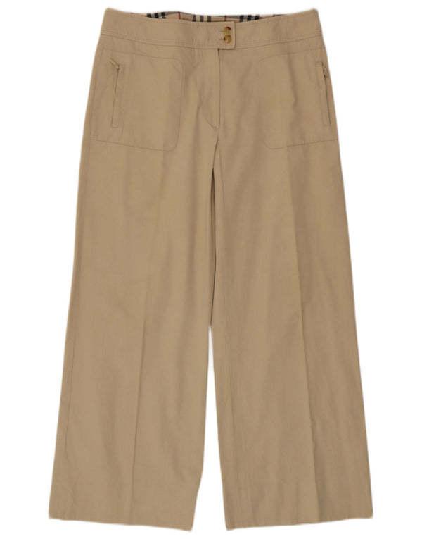 Pantaloni casual a gamba larga da donna Burberry UK 12 Medium W34 L28 Cotone beige