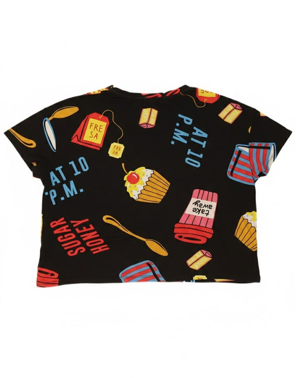 T-shirt grafica oversize corta da donna Zara UK 14 media nera