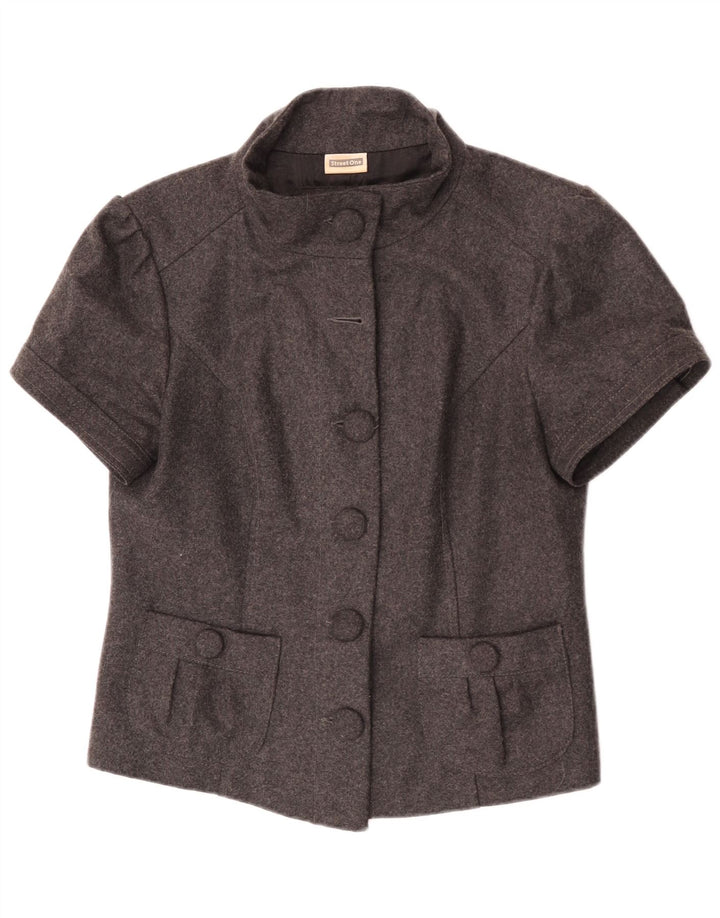 Giacca blazer a maniche corte da donna Street One UK 14 grande lana grigia